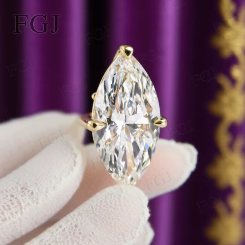 Bague Moissanite personnalisée en or 10K 14K 18K, couleur Marquise D VVS1, bijoux à la mode, cadeaux d'anniversaire pour femmes et hommes