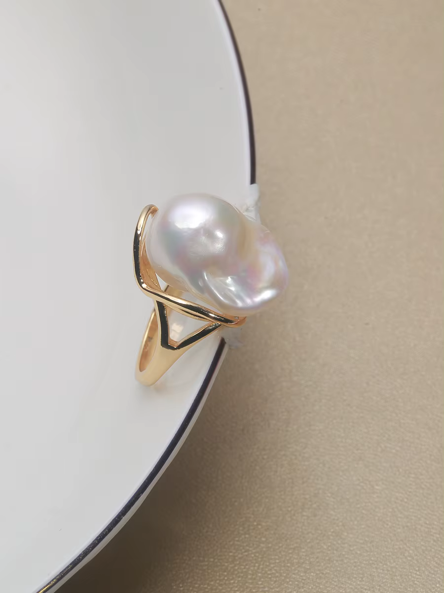 Bague en argent sterling 925 Mareora avec perle baroque naturelle d'eau douce