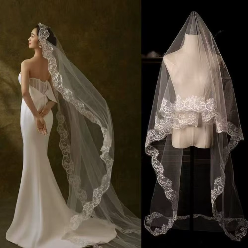 Voile de mariée en dentelle à fleurs
