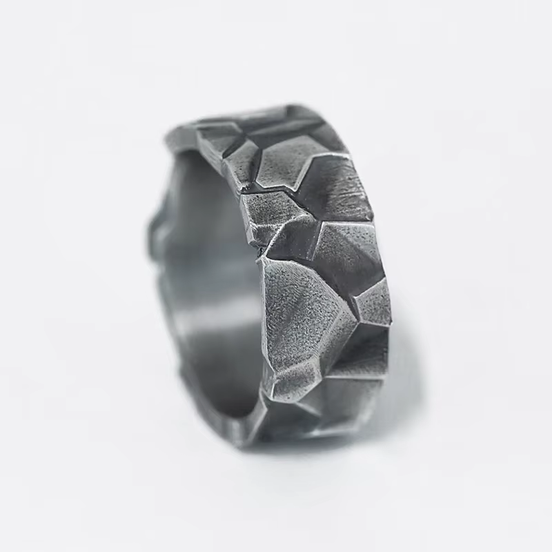 Bague réglable à texture craquelée pour hommes