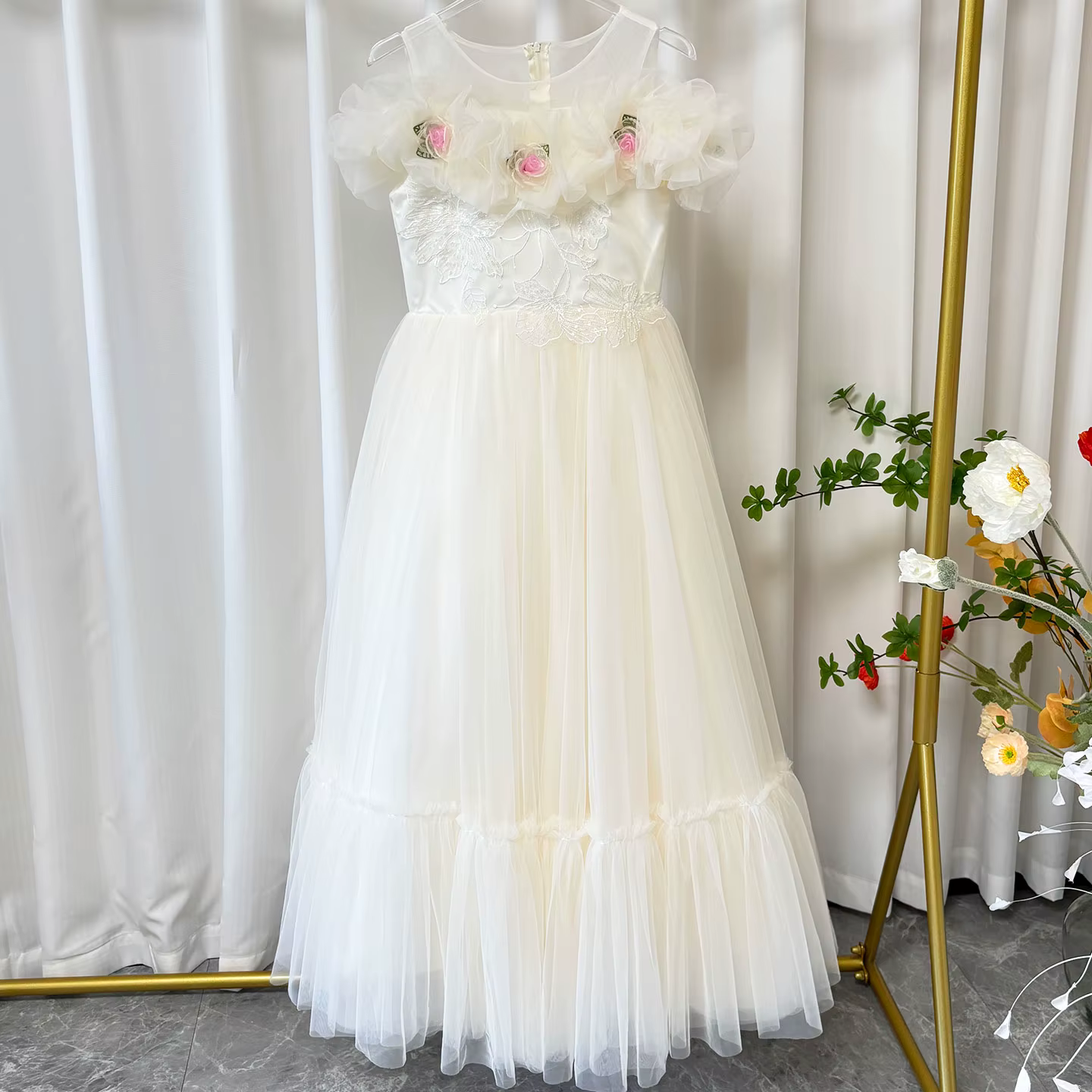 Jill Wish J111 robe de fille Champagne élégante avec fleurs princesse enfants mariage fête d'anniversaire