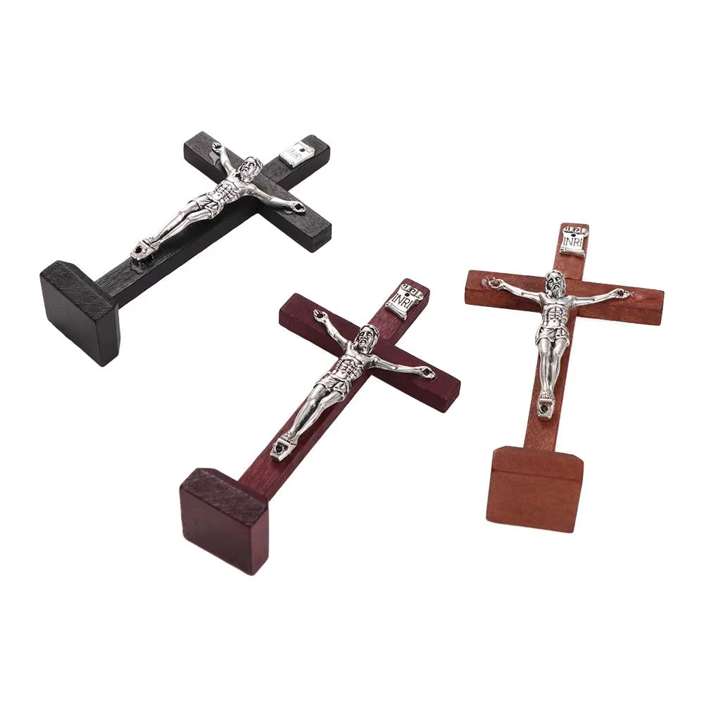 Avec support Crucifix en bois breloque religieuse prière catholique jésus croix