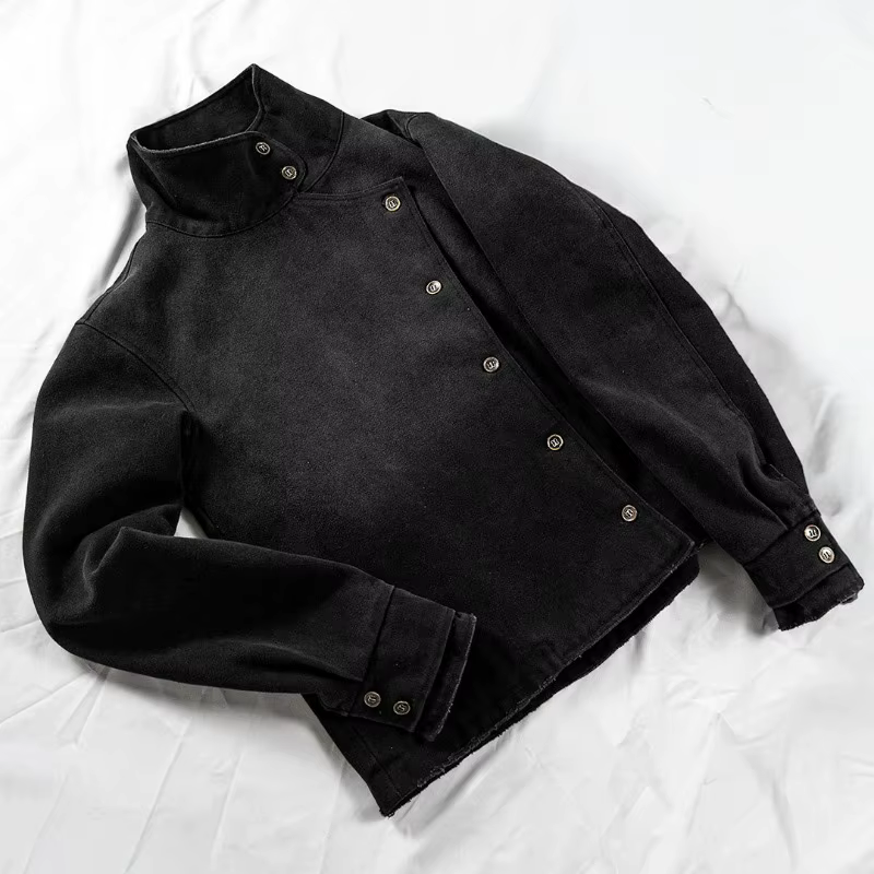 Veste courte à col asymétrique noir pour hommes et femmes