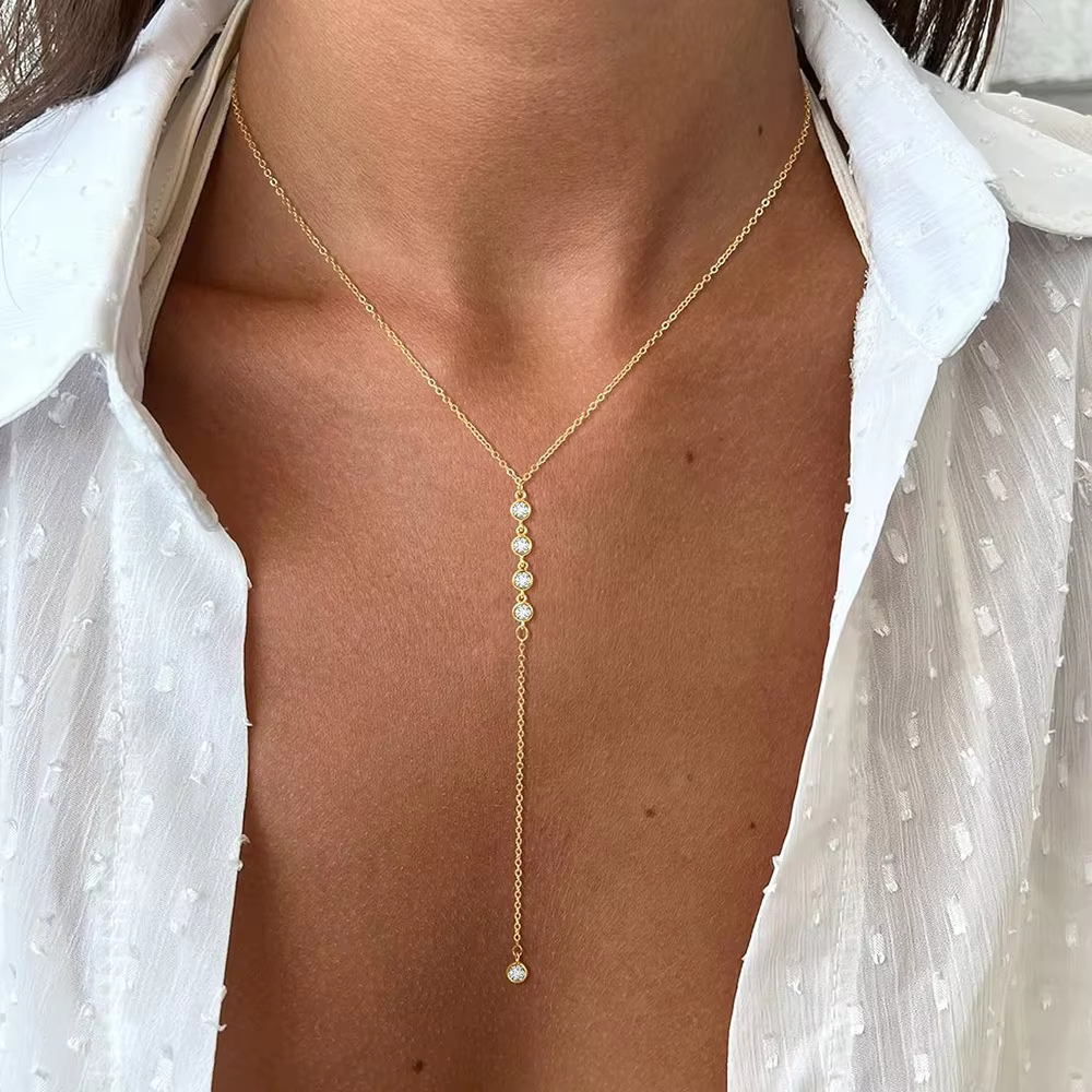 Collier Lariat en acier inoxydable plaqué or