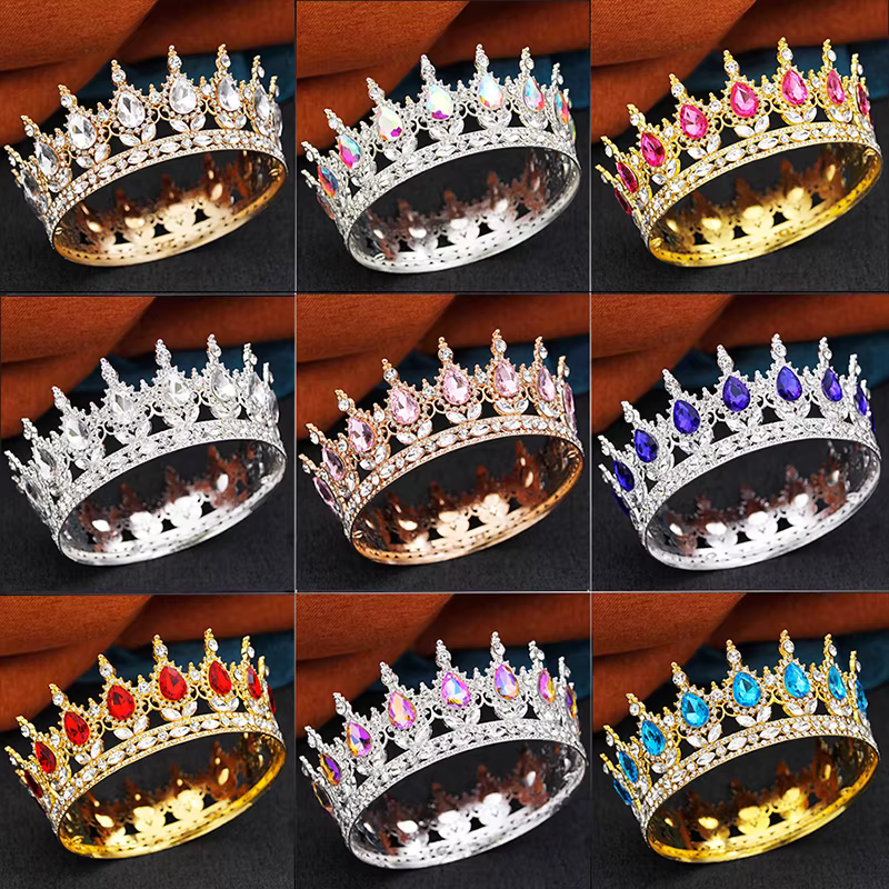 Diadème rond baroque reine royale roi diadèmes et couronnes fête d'anniversaire robe de mariée couronne bijoux accessoires