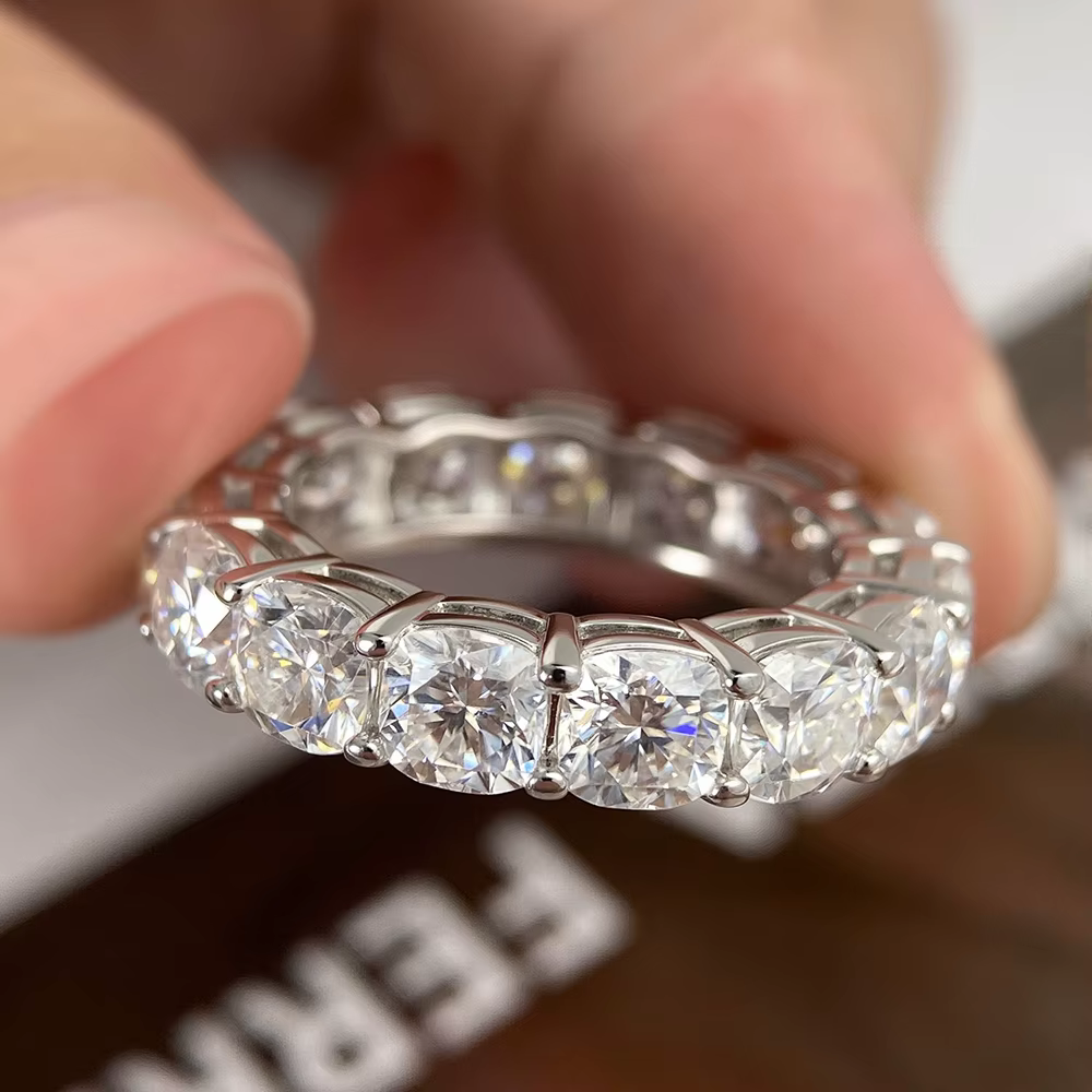 5mm 0.6CT coussin coupé tout Moissanite bague 925 en argent Sterling pleine éternité bagues de fiançailles anniversaire bandes de mariage bijoux