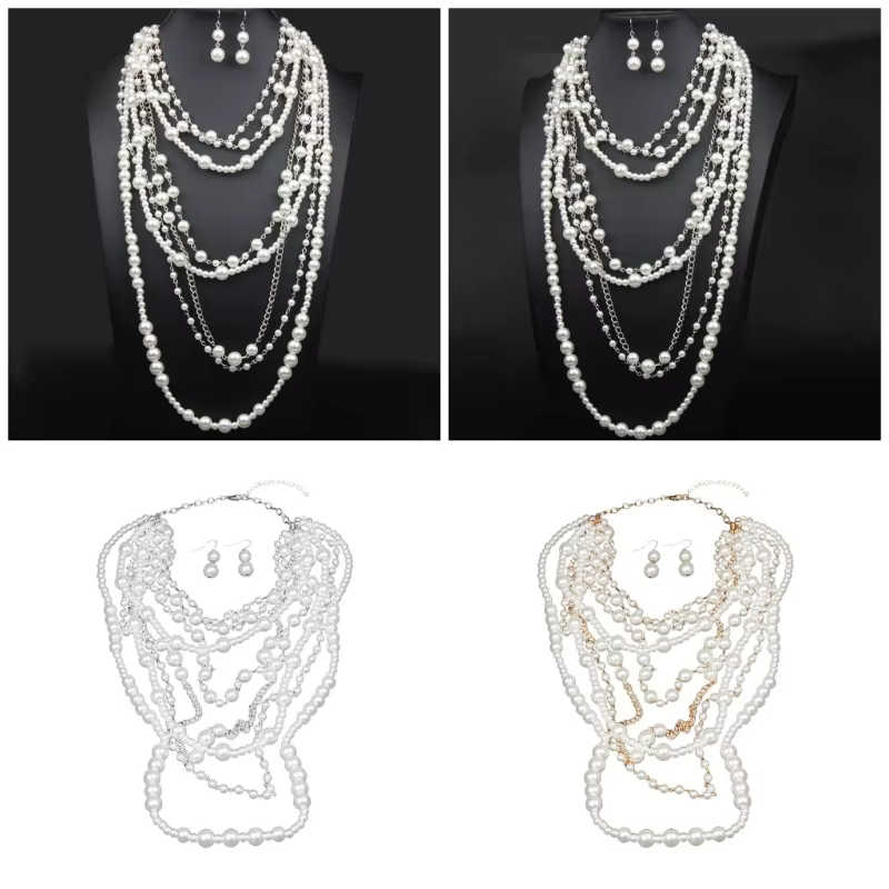 Ensemble élégant collier et boucles d'oreilles en perles faites à la main offrant des styles de style polyvalents