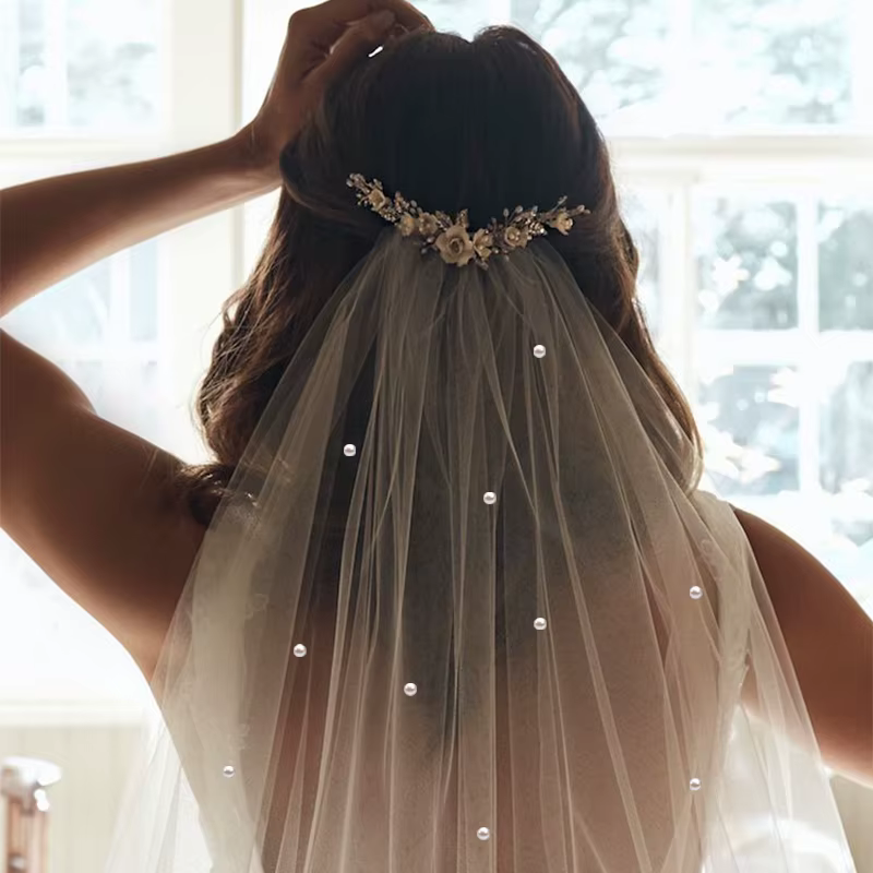 Voile de Patients de Mariage Élégant avec Perles