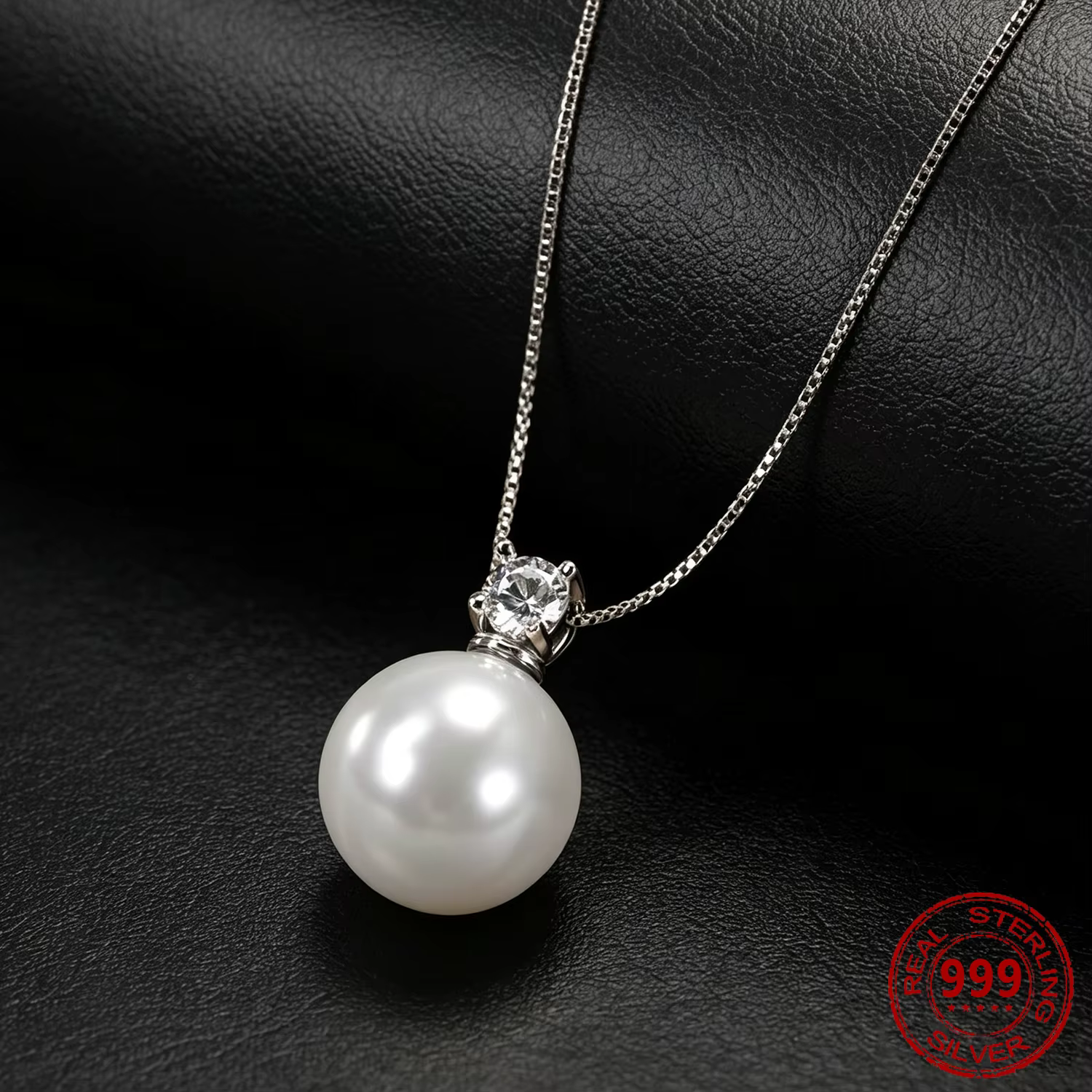 OZAN – collier avec pendentif en perles rondes en argent Sterling S999
