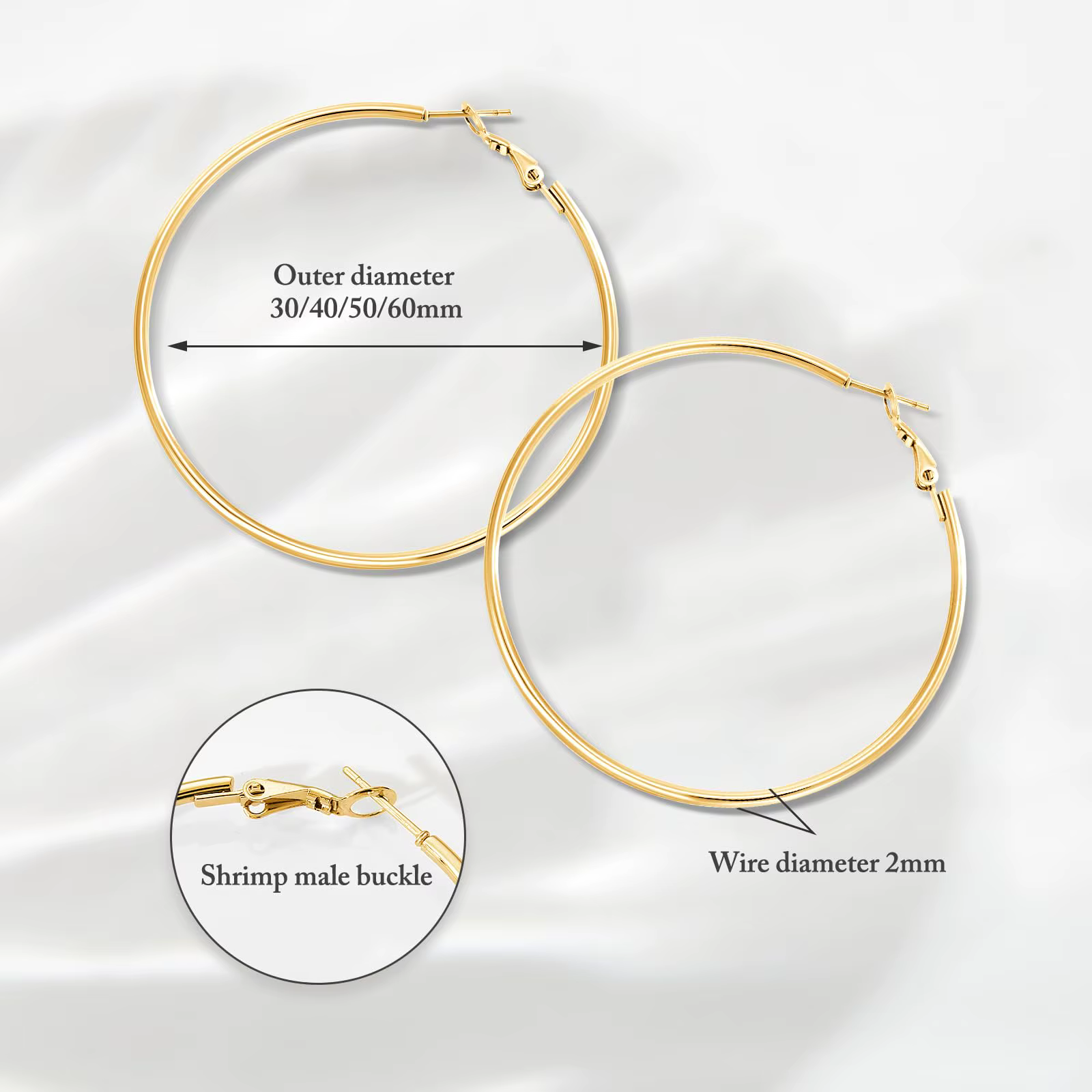 Boucles d'oreilles créoles pour femmes plaquées or 18 carats