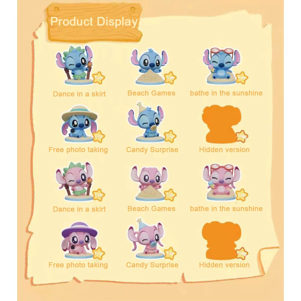 Stitch et Angel : Collection de figurines Disney Surprise Beach Adventure Series – Mini jouets