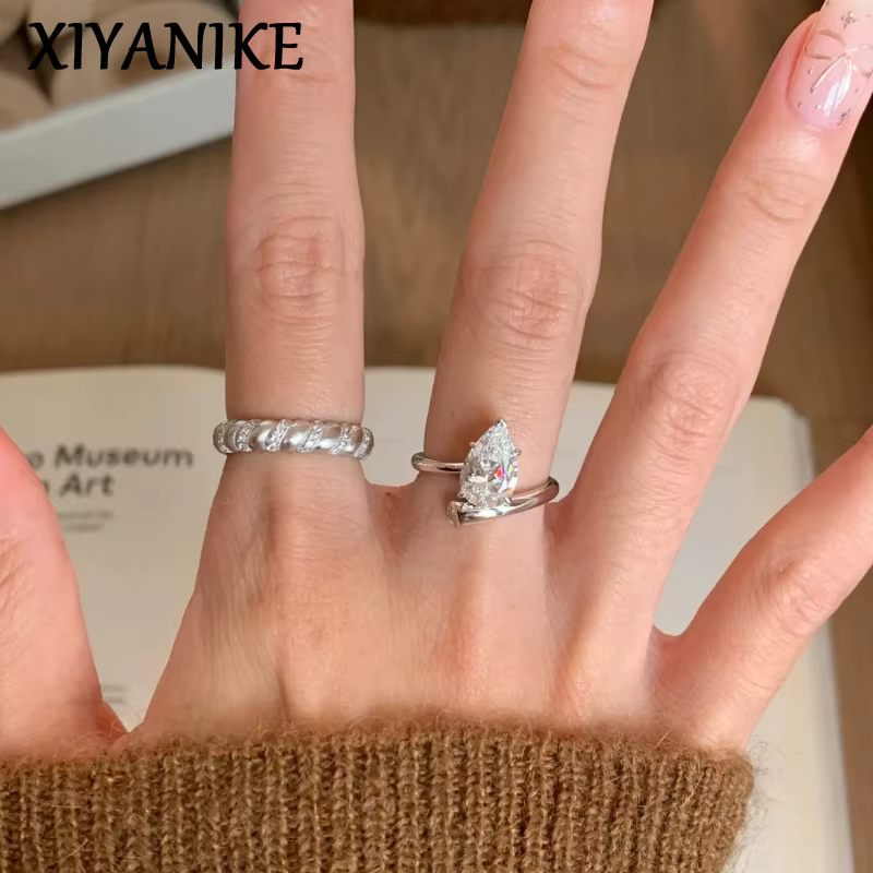 XIYANIKE – bague en zircone délicate en forme de poire pour femmes et filles