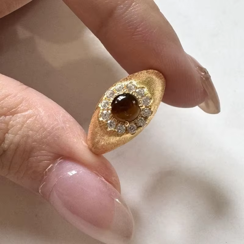 Bagues en pierre d'oeil de tigre vintage pour femmes