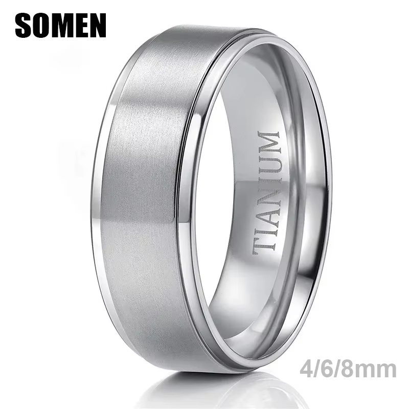 Somen 4/6/8mm hommes bague titane argent couleur brossé femmes