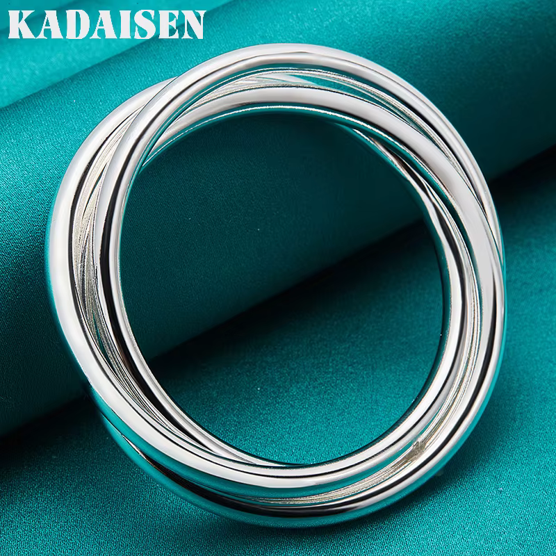Bracelet à trois anneaux lisses en argent Sterling 925 pour femmes