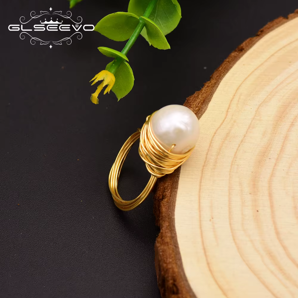 GLSEEVO naturel eau douce Baroque blanc noir perle anneaux pour les femmes à la main Vintage mariage personnalité anneau bijoux GR0192