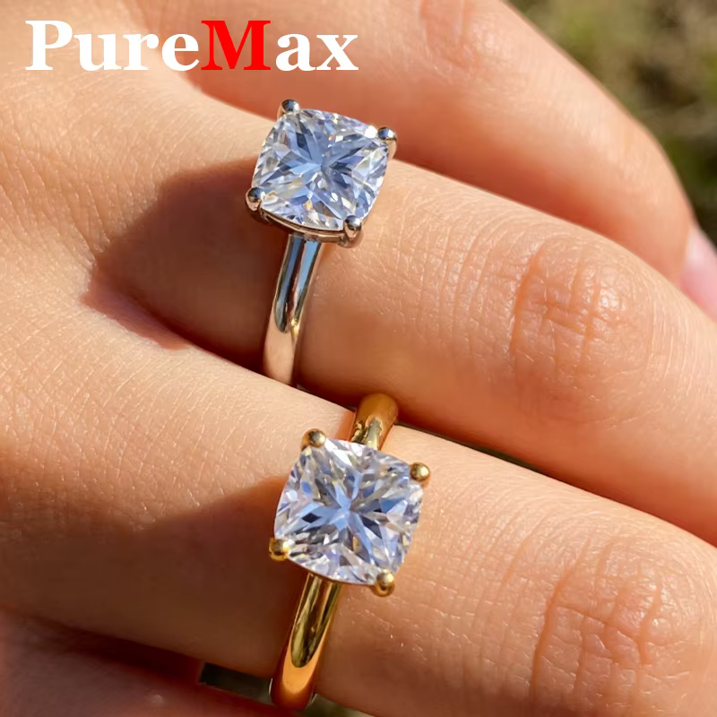 Bagues de luxe en moissanite radiante de 1 à 2 carats pour femme