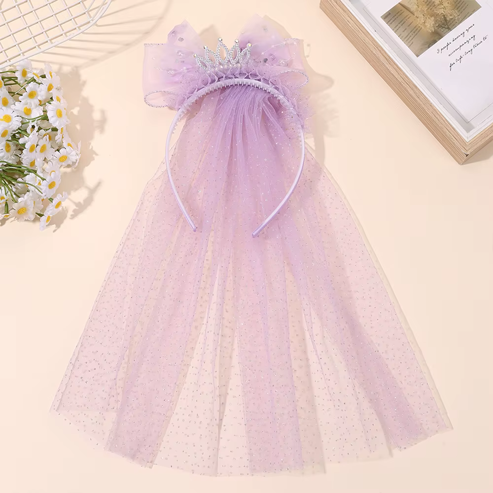 Mignon princesse mariage voile bandeau avec couronne grand Meah arc cheveux cerceau doux fête d'anniversaire