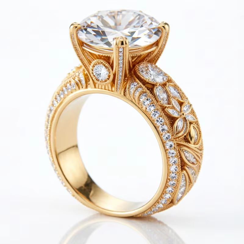 Bague de promesse classique de luxe en zircone synthétique texturée dorée pour femme