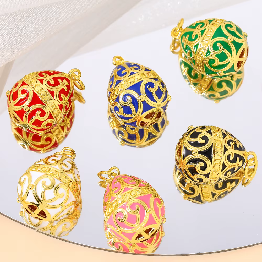Juya 18K véritable plaqué or artisanat émail décorations fournitures creux ovale fleur royale breloques pour bricolage fabrication de bijoux de luxe