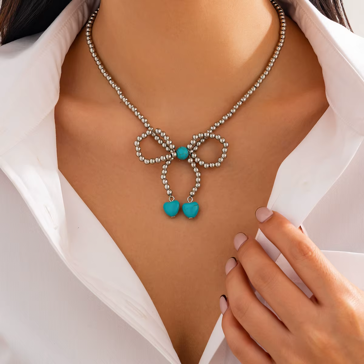 KunJoe-Collier ras du cou perlé avec nœud élégant pour femme