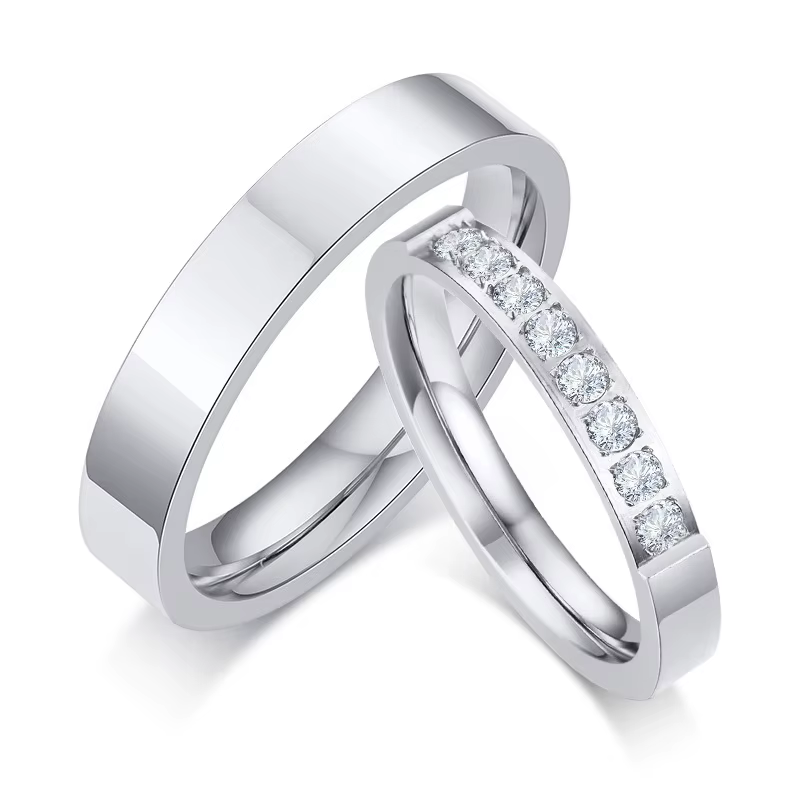 Bague de mariage couleur argent pour hommes et femmes