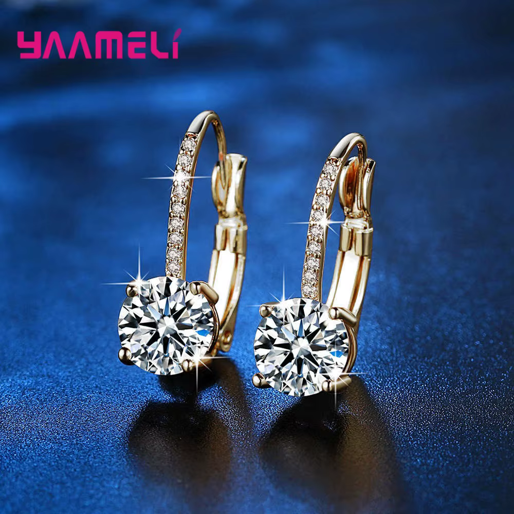 Brillant 925 bijoux en argent Sterling boucles d'oreilles cristal autrichien pavé femmes oreille décoration jaune or couleur Pendientes offre spéciale
