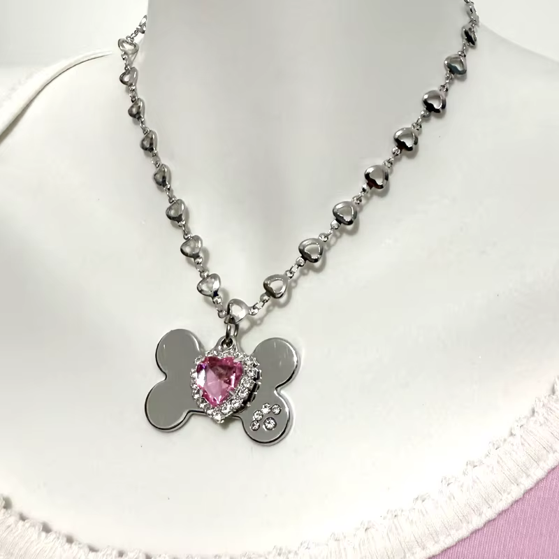 Y2K – collier avec pendentif en forme de cœur rose pour femmes