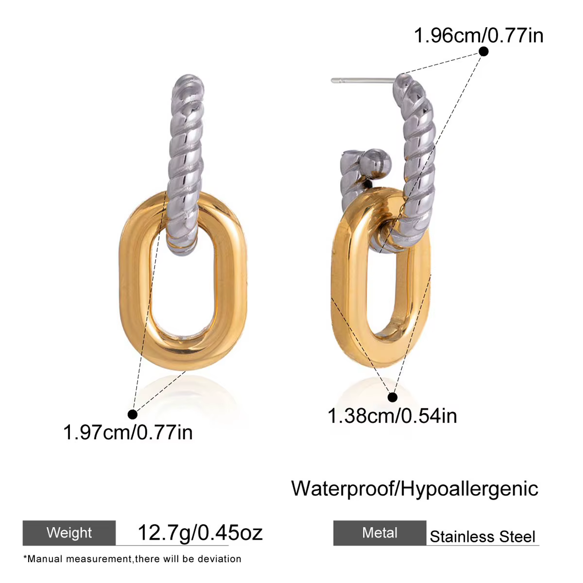 Boucles d'oreilles pendantes Yori en acier inoxydable torsadé en forme de O