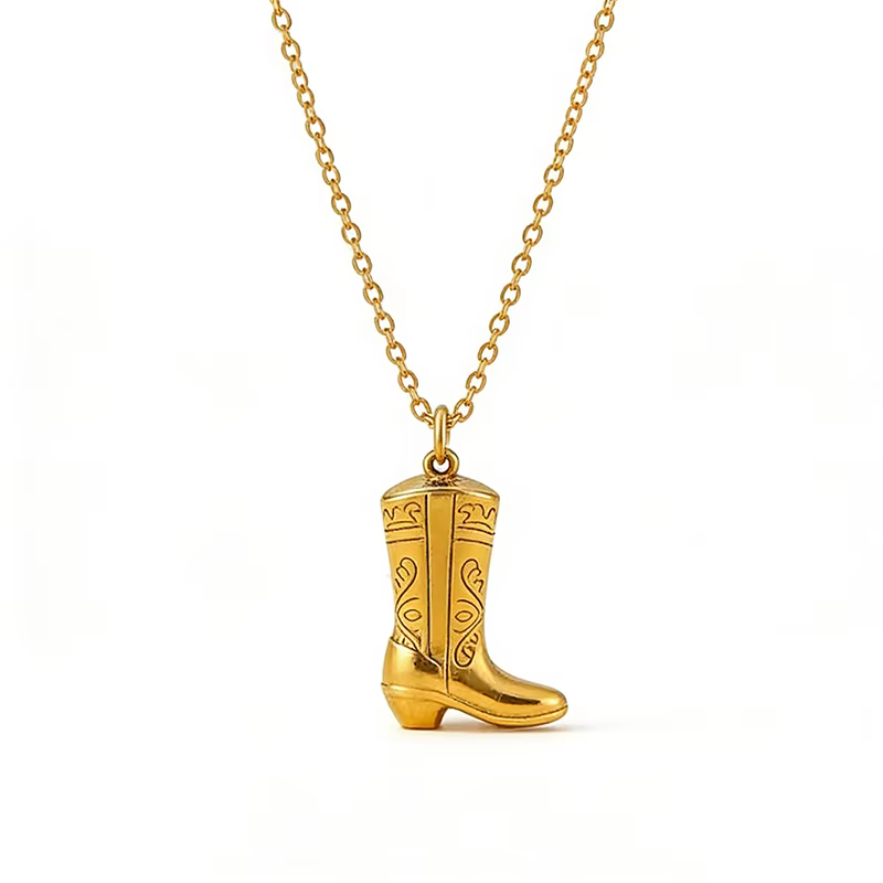 Collier pendentif botte de Cowboy Cowgirl en acier inoxydable pour femmes