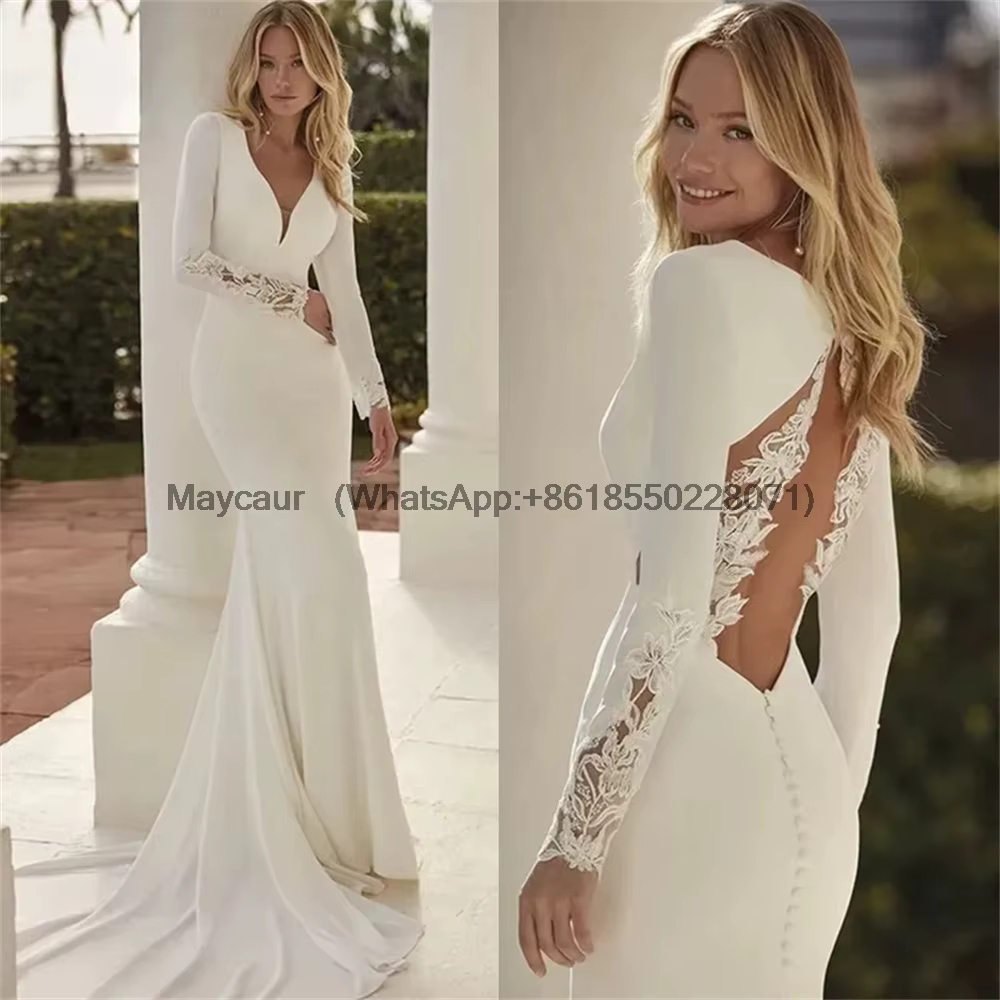 Robe en Satin élégante à manches longues en dentelle