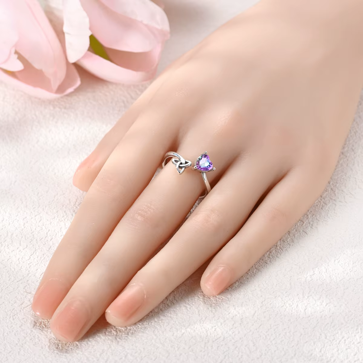 Bague ajustable en argent sterling 925 avec nœud celtique vintage et cœur d'amour pour femme