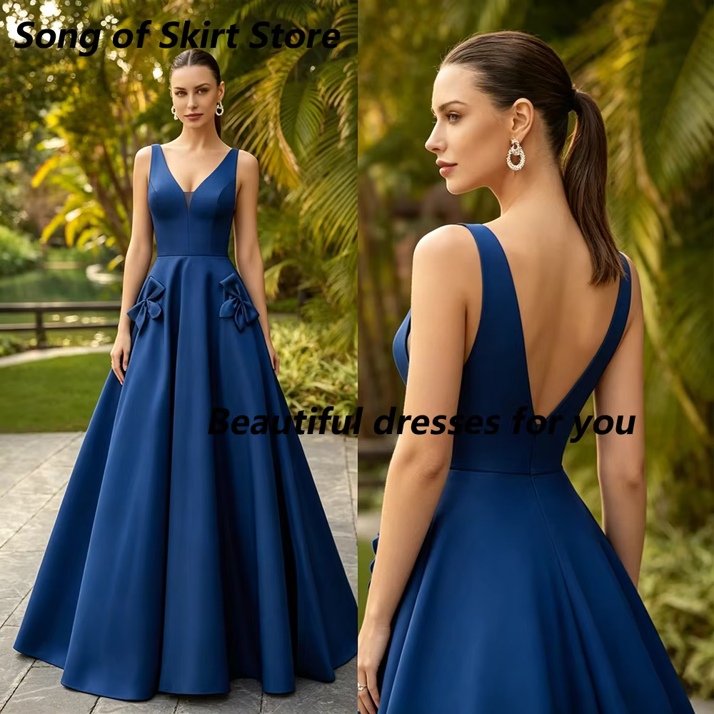 Robes de soirée élégantes bleues pour mère de la mariée