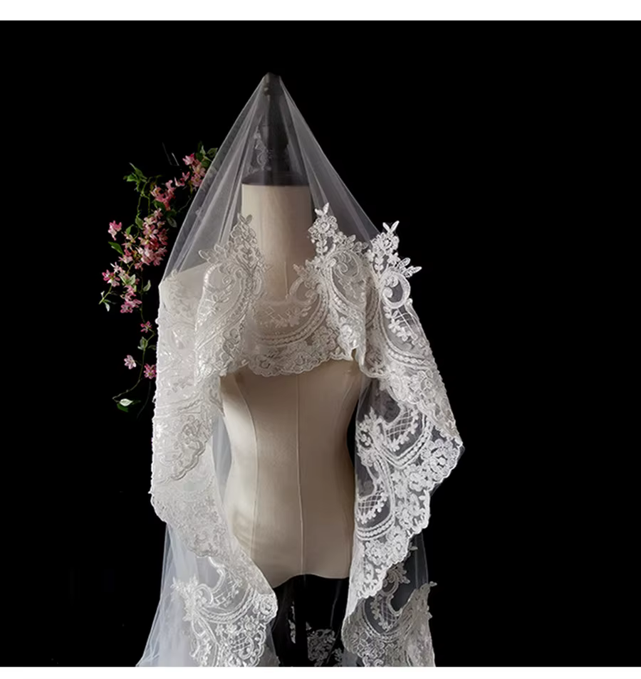 5m 4m 3m de Long Voiles De mariée De mariage dentelle Appiques bord 1 T Tulle cathédrale Voile avec peigne ivoire blanc