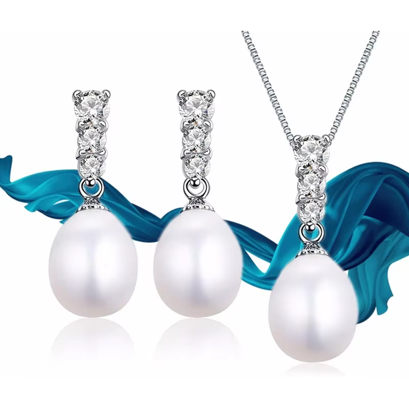 Dainashi Nouvelle arrivée de mariée femmes géométrique naturel d'eau douce perle ensemble de bijoux avec 925 argent