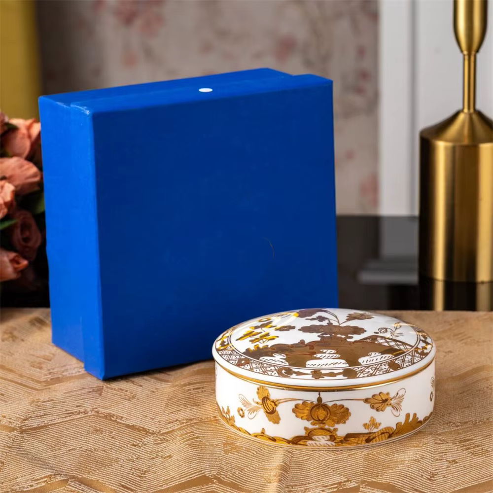 Boîte de rangement en céramique dorée beige pour bijoux