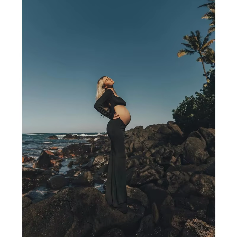 ALTEROutfit-Robe extensible à ventre ouvert, robe longue pour séance photo