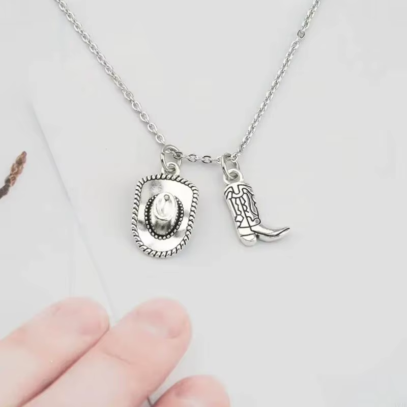 Collier à breloques en argent Antique avec chapeau Cowboy botte