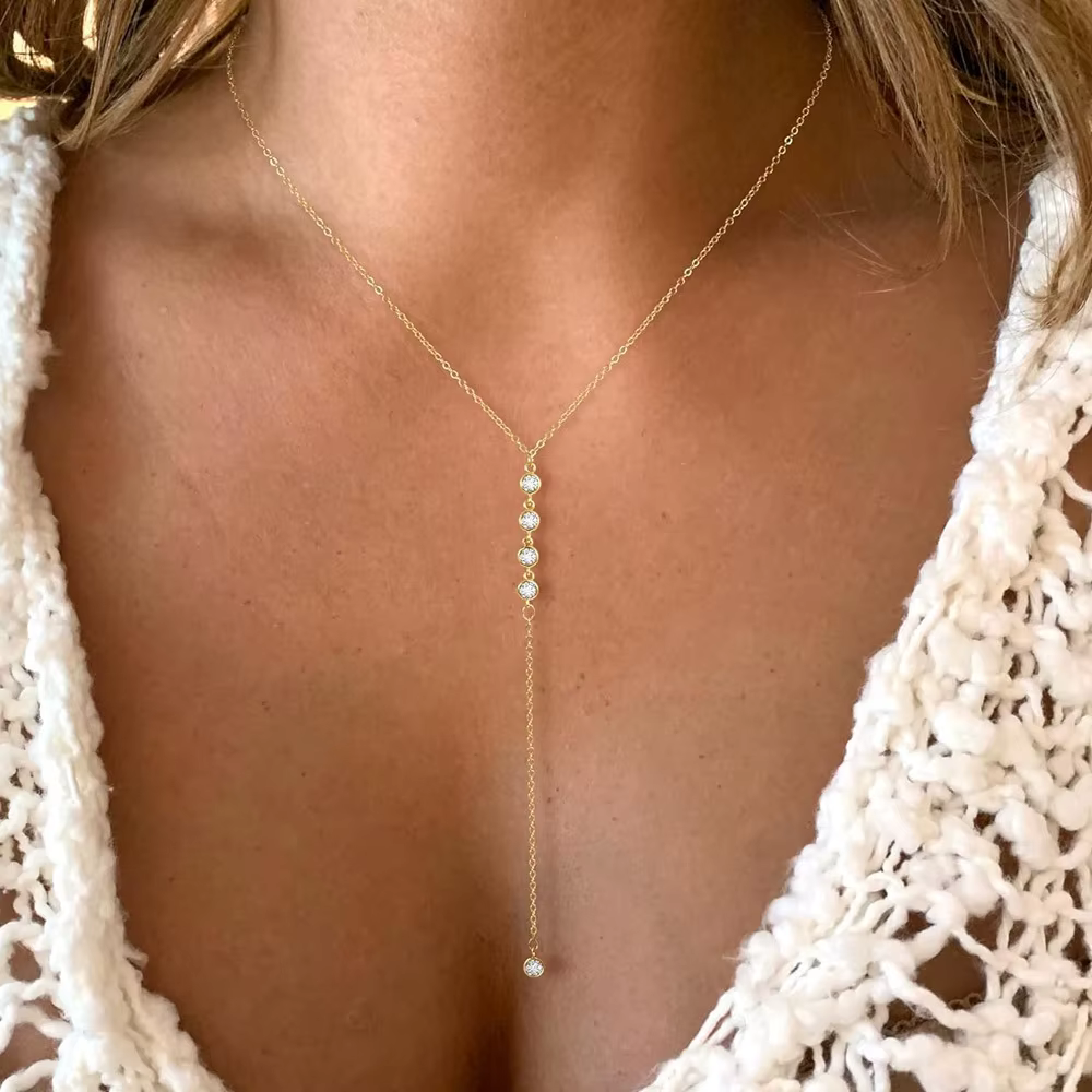 Collier Lariat en acier inoxydable plaqué or