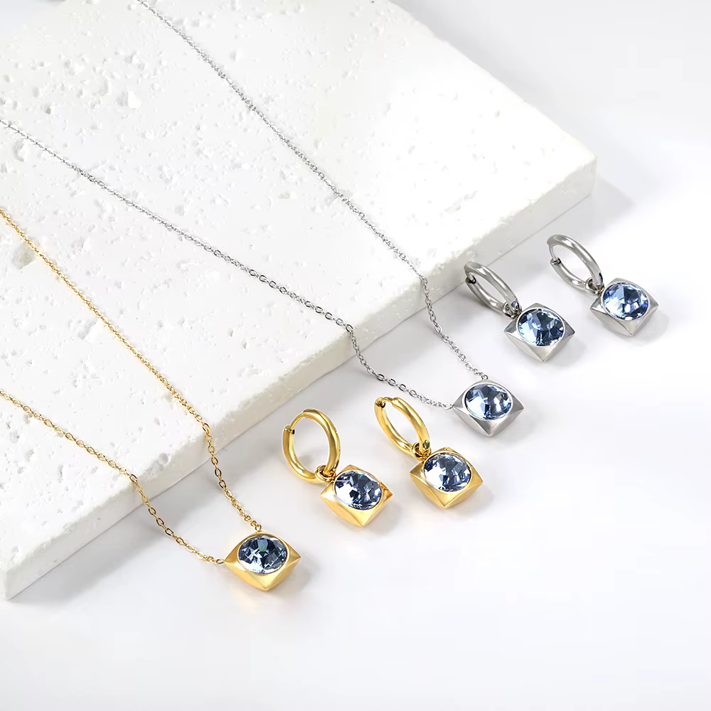 Ensemble de Bijoux Carrés en Pierre Brillante pour Femme
