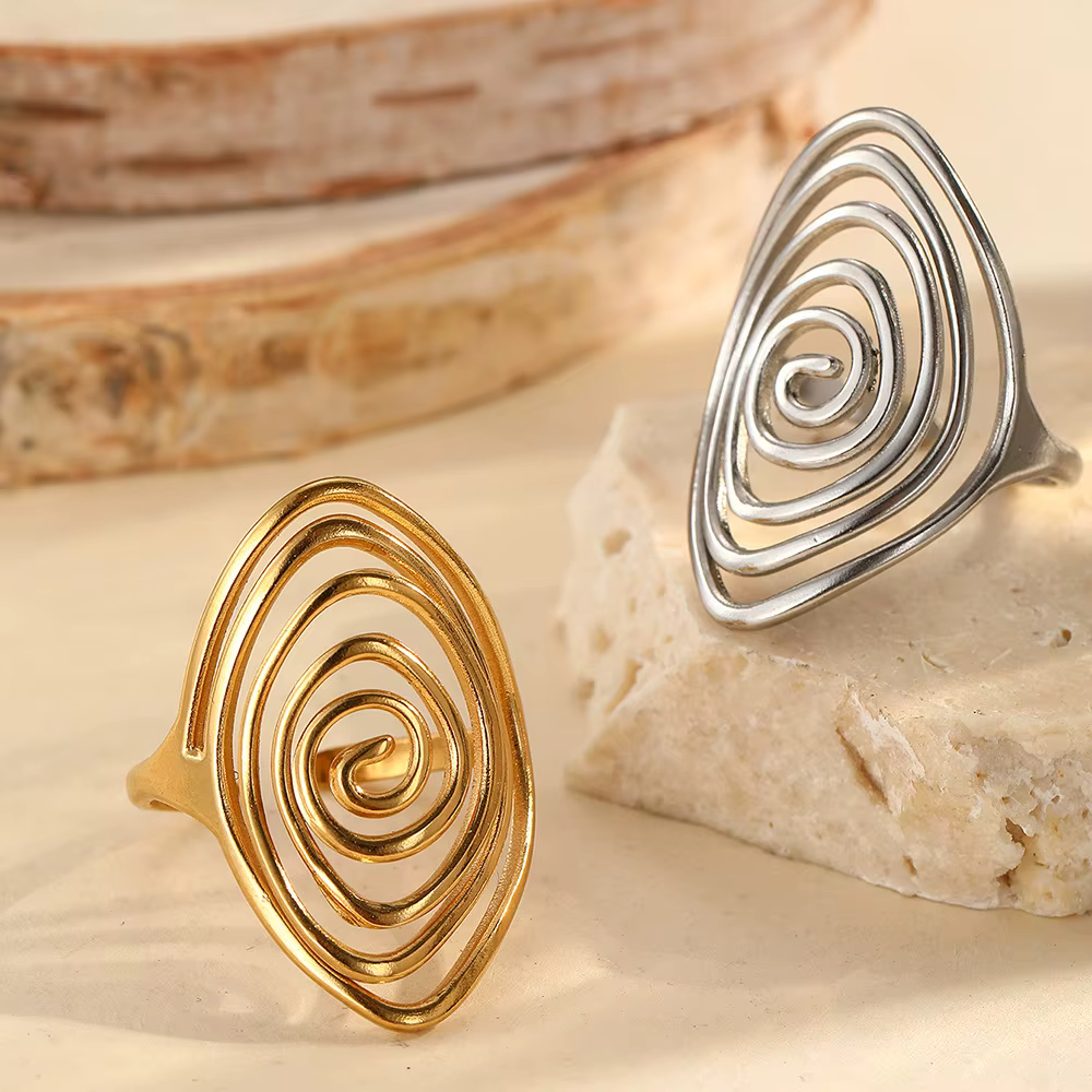 Bague ouverte en spirale géométrique rétro