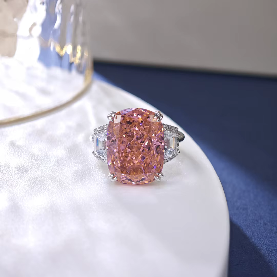 Bague de fiançailles en diamant rose artificiel à haute teneur en carbone 12 carats AG925