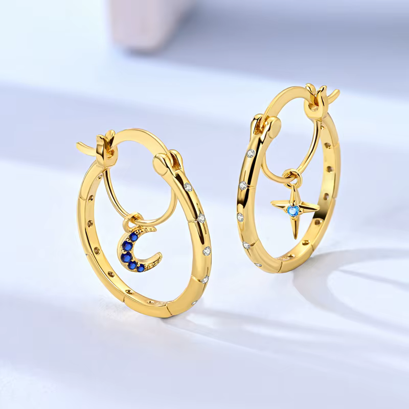 Offre spéciale couleur or argent 925 boucle d'oreille pour femme ronde soleil lune coeur cerceau