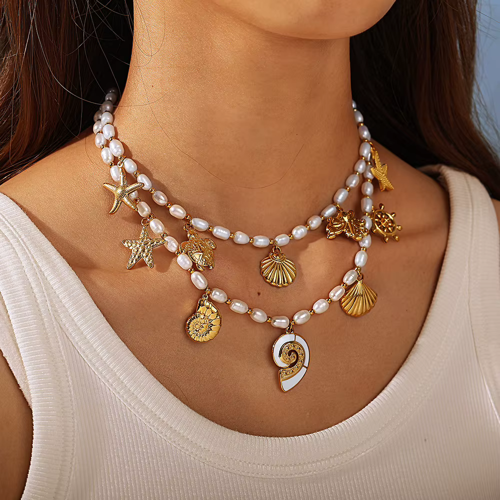 Amaiyllis Style bohème perle d'eau douce vie Marine pendentif à breloque collier bijoux pour cadeau de famille
