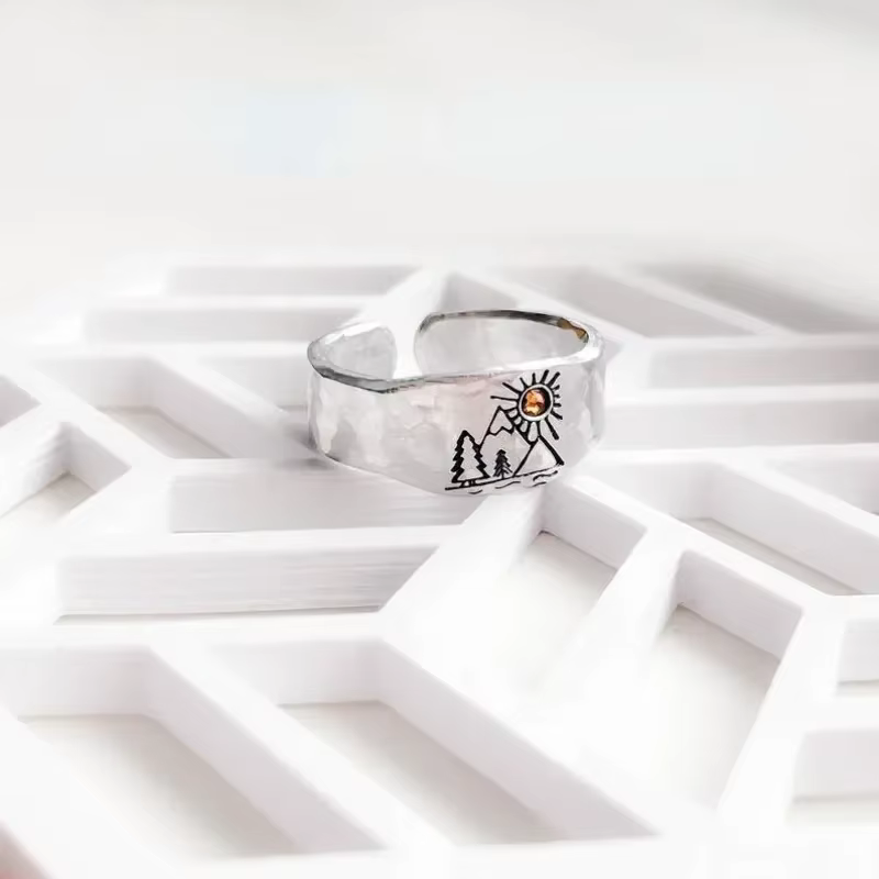 Bague Vintage forêt montagne coucher de soleil Nature paysage sculpté