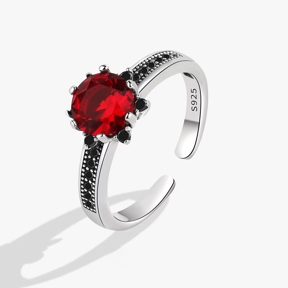Bague en argent Sterling 925 pour femmes, Design Unique, pierre rouge, bijoux, anneau ouvert réglable pour fête, cadeau d'anniversaire