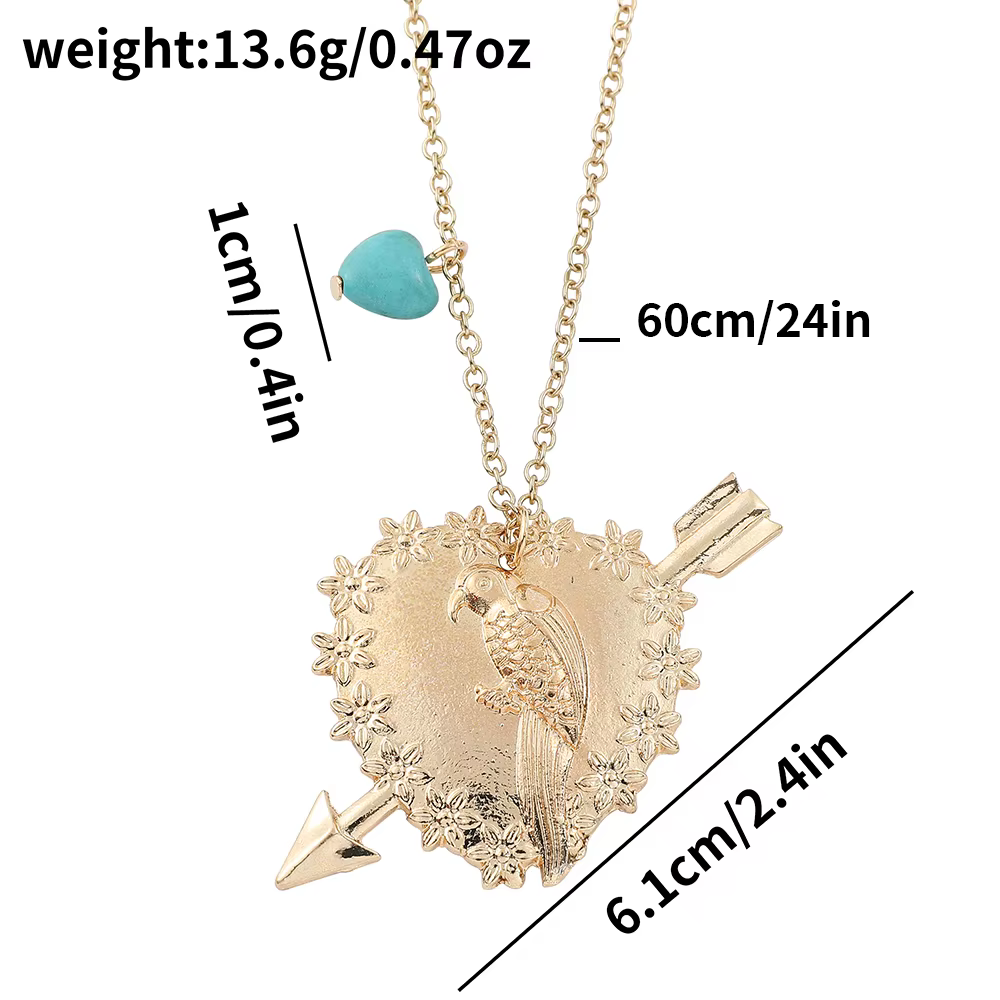 Collier oiseau avec pendentif en forme de cœur pour femme