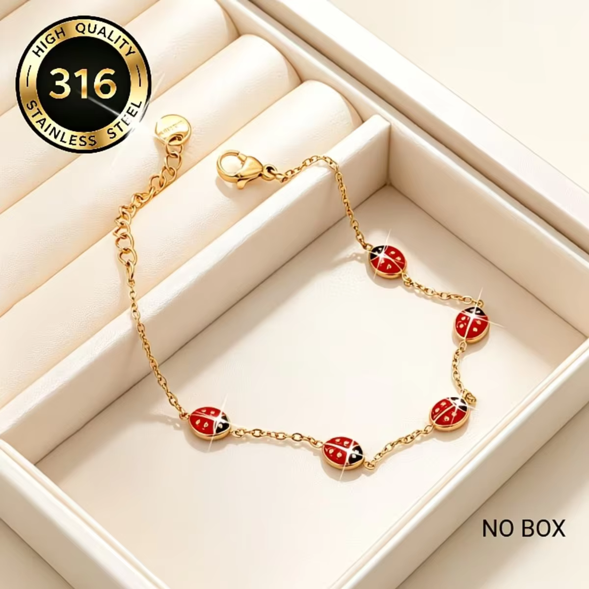 Bracelets Breloques Coccinelle Douce et Adorable en Acier Inoxydable Rouge – Accessoires Cadeau pour Usage Quotidien – Bracelet Insectes Mignons