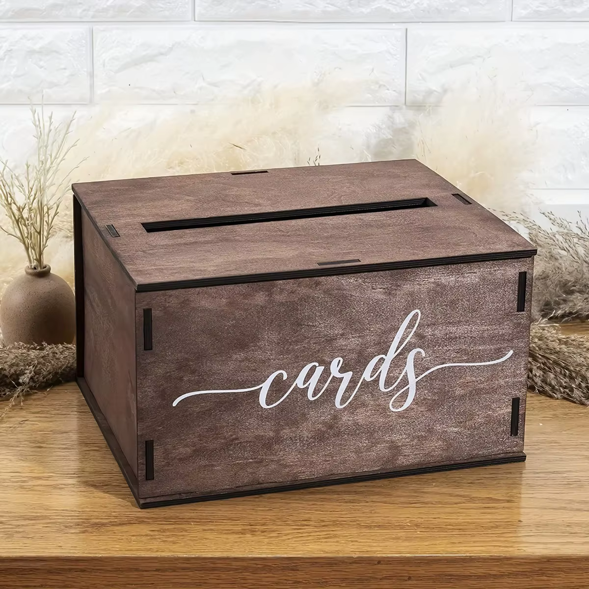 Boîte en bois vintage pour cartes de vœux