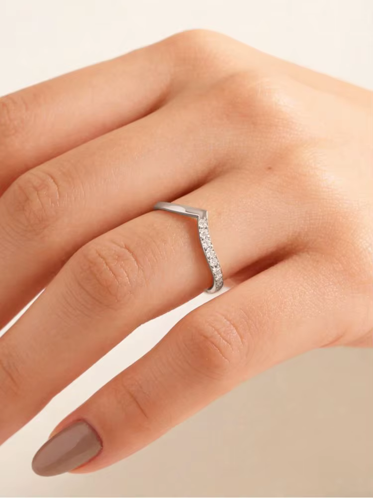 Bague en argent sterling 925 torsadée en forme de V avec zircon pour femme